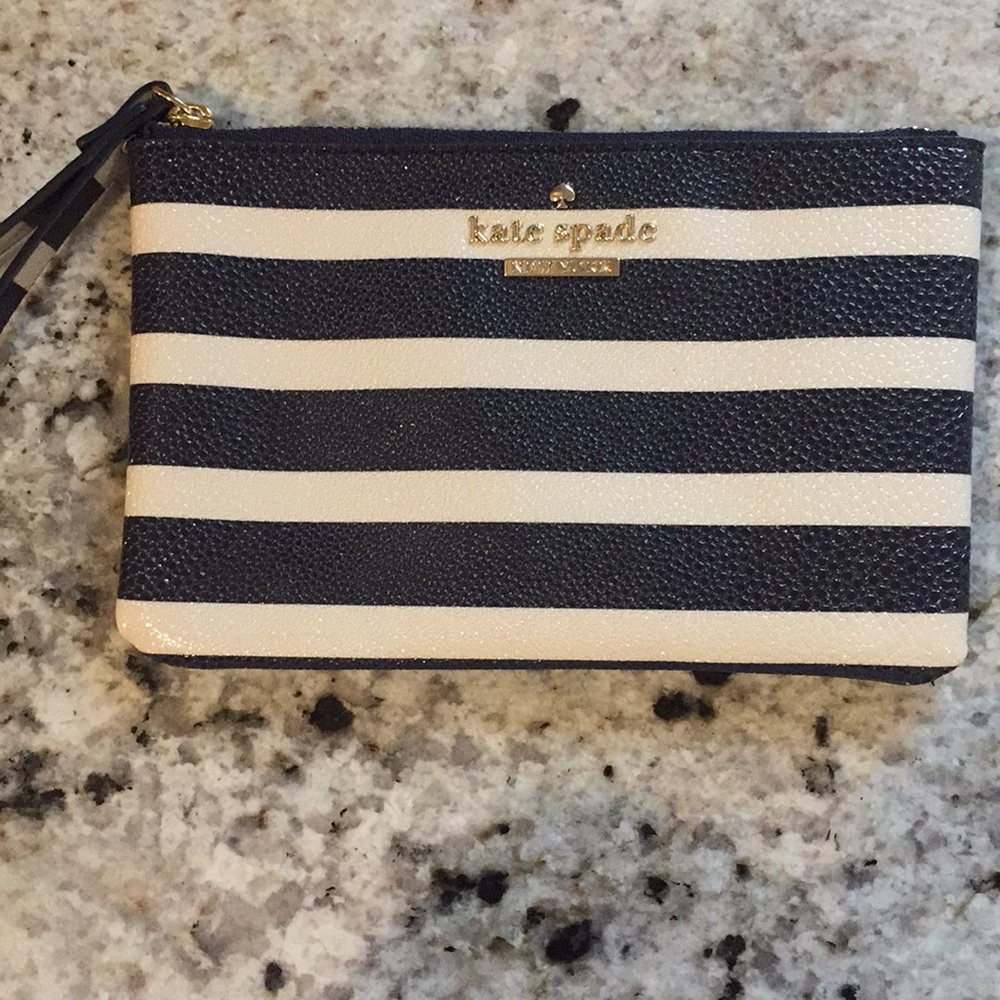 COPY - NWOT Kate Spade navy/white stripe leather wristlet